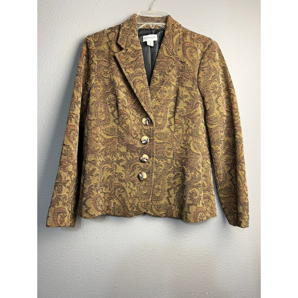 Motherhood Maternity Blazer Gold Brown Paisley Brocade Tapestry Button Front L
